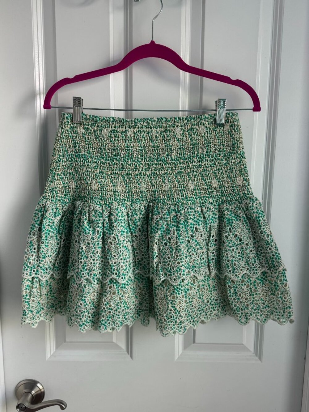 Jennifer & Grace Layered Eyelet Skirt Green and White Print Size M